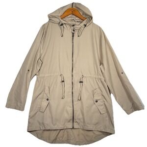 Big Chill Freestyle Tan Windbreaker Jacket Polyester Drawstring Waist Hood L